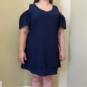 Mary & Mabel navy cold shoulder dress